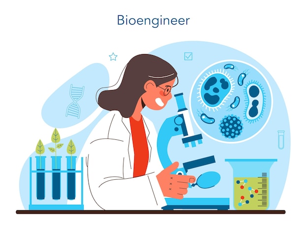 Vector concepto de bioingeniería, biotecnología, terapia génica e investigación.