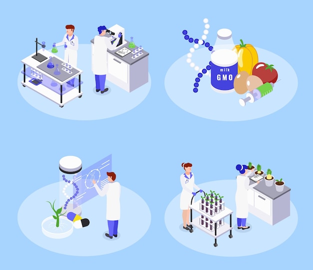 Concepto de bioingeniería con ilustración isométrica