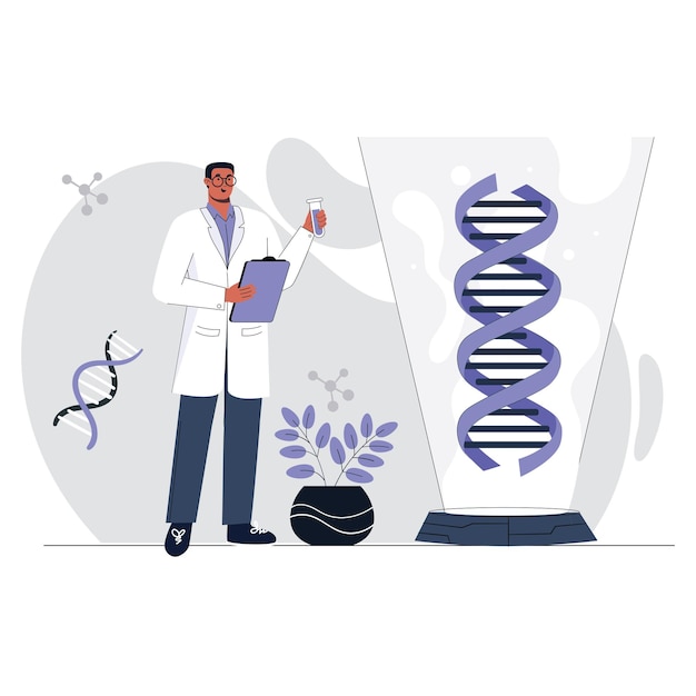 concepto de biotecnología plano ilustración 2d