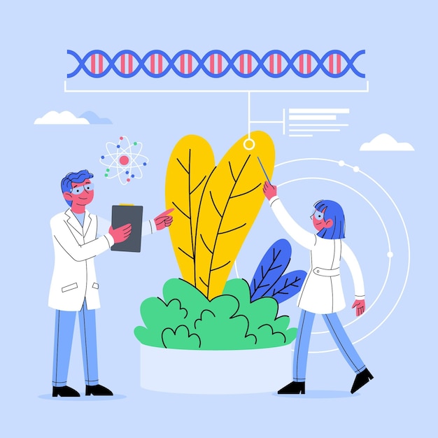 Concepto de biotecnología plano ilustrado.