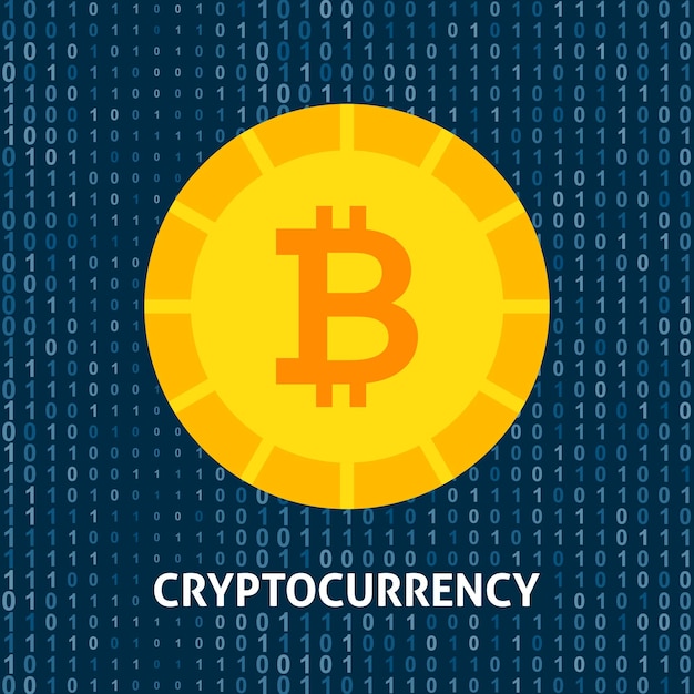 Concepto de bitcoin cryptocurrency. ilustración de vector con objetos de tecnología financiera.