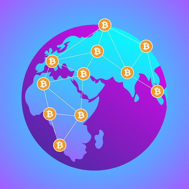 El concepto de blockchain de la moneda digital de la red Bitcoin