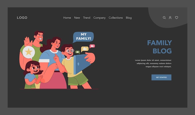 Concepto de blog familiar alegre personas explorando las posibilidades de Internet familia alegre comparte su vida