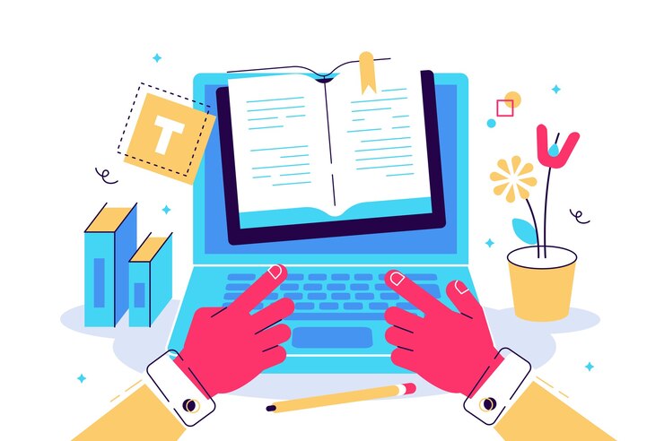 Vector concepto blogging educación gestión de contenido de escritura creativa para página web