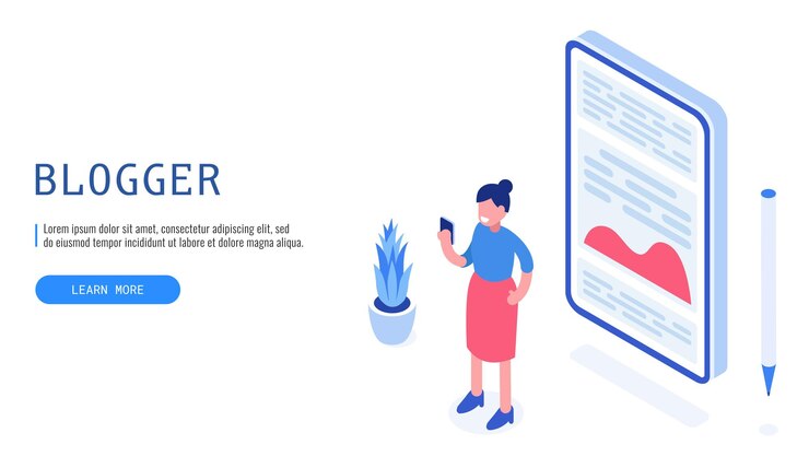 Vector concepto de blogs mujer escribe una publicación para su blog vector isométrico