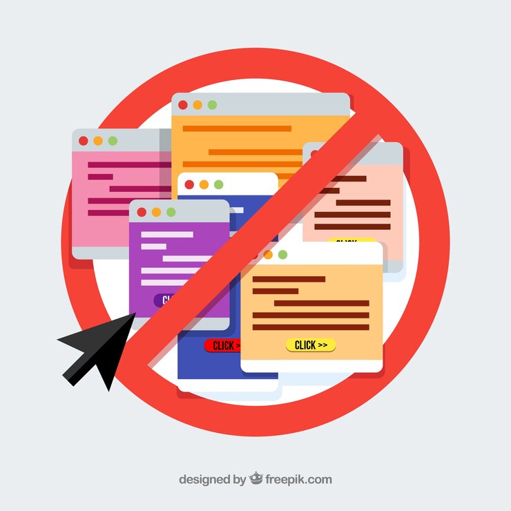Vector concepto de bloqueador de anuncios online con diseño plano