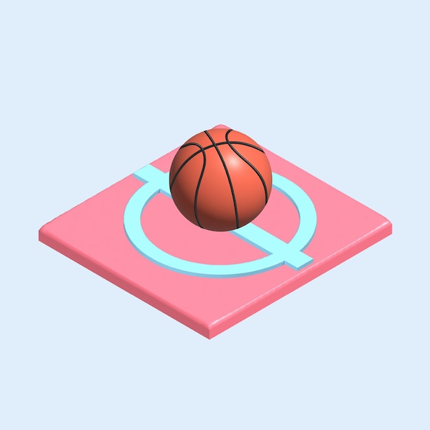 Vector concepto de bola de canasta estilo de dibujos animados de objetos 3d realistas