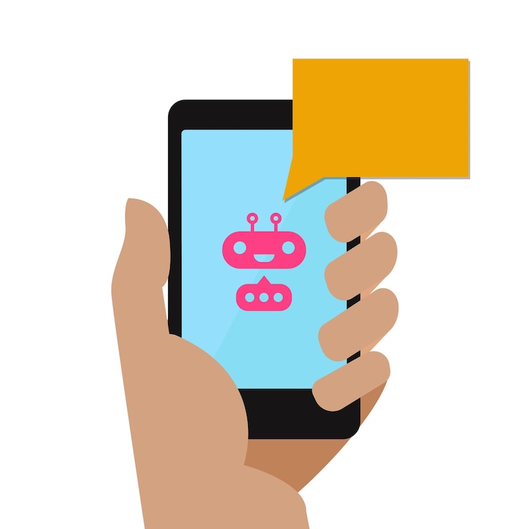 Vector concepto de bot de chat estilo moderno con móvil para comunicación de soporte concepto web conexión de tecnología de chat ilustración vectorial 10 eps