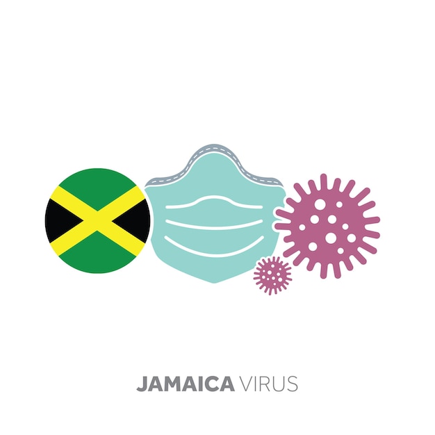 Concepto de brote de coronavirus en jamaica con máscara facial y microbio de virus
