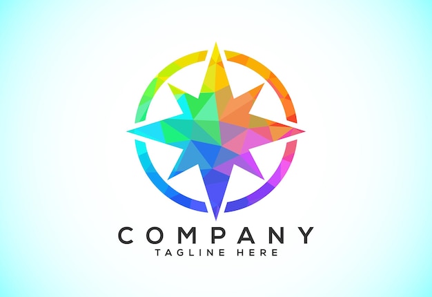 Concepto de brújula poligonal Diseño de logotipo Brújula Low Poly Logo signo y símbolo Icono costero