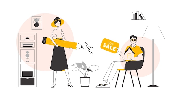 El concepto de búsqueda de compra y venta de bienes raíces Vector de estilo lineal moderno