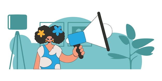 El concepto de búsqueda de personal Mujer con un mercado laboral de megáfono