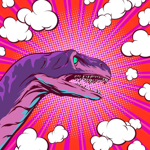 Concepto de cabeza de dinosaurio de arte pop para impresión y diseño ilustración vectorial