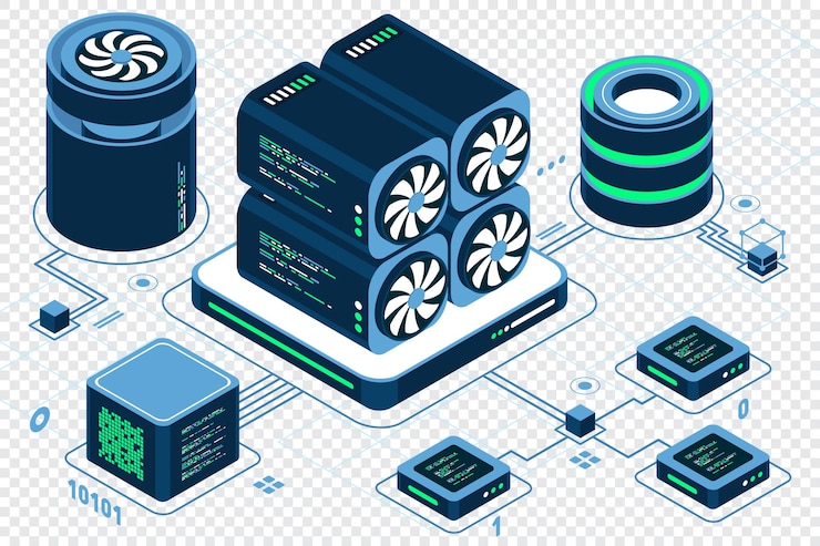 Vector concepto de cadena de bloques isométrica criptomoneda isométrica plataforma de creación de moneda digital tecnología de grandes datos en tecnología isométrica