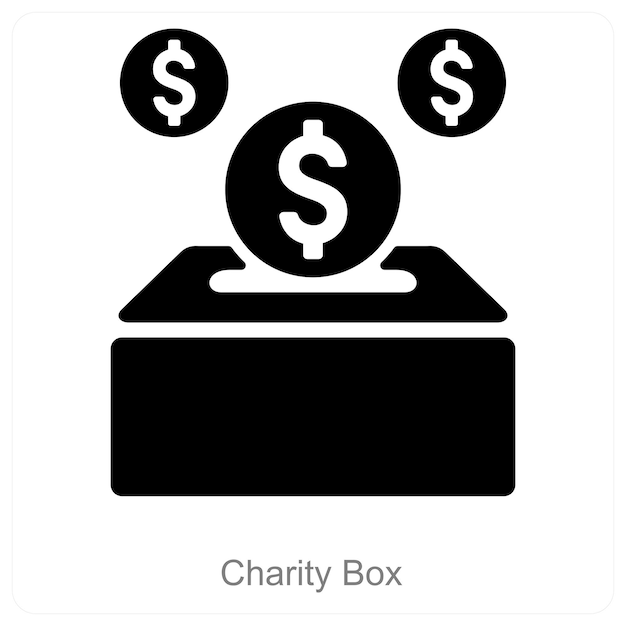 Concepto de caja de caridad e icono de efectivo