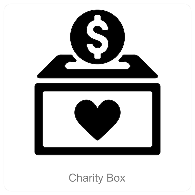 Concepto de caja de caridad e icono de efectivo