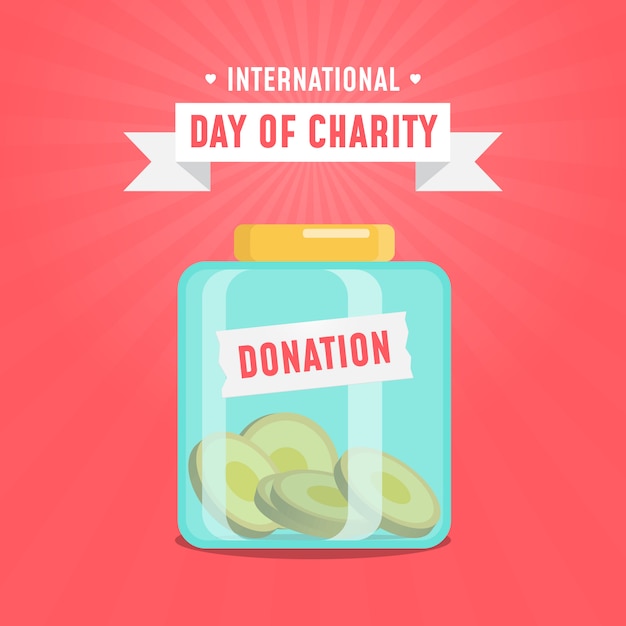 Vector el concepto de caja de donación de dinero del día internacional de la caridad