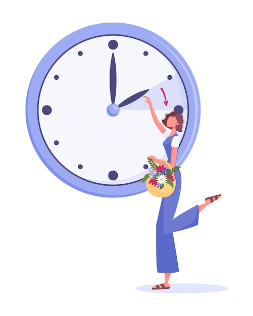 Concepto de cambio de hora de verano y de reloj a una hora por delante
