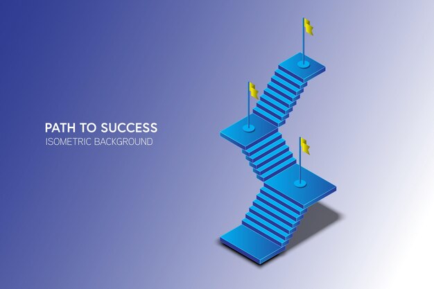 El concepto del camino hacia el éxito en un fondo azul Escalera arriba en un estilo isométrico Ilustración de vector abstracto de ruta digital
