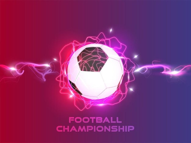Concepto de campeonato de fútbol con luces abstractas Balón de fútbol sobre fondo rojo y azul degradado