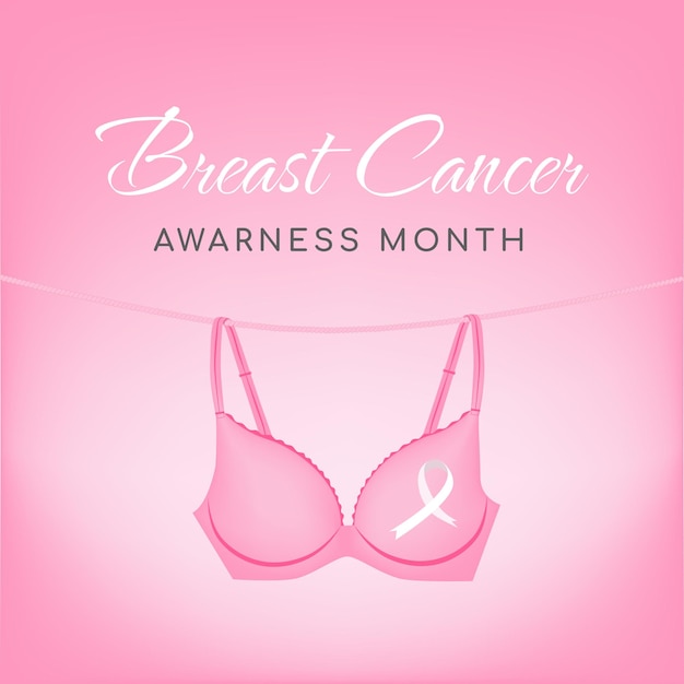 Concepto de cáncer de mama de mujeres con sujetador rosa en estilo plano vectorial