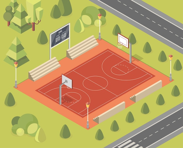 Vector concepto de cancha de baloncesto