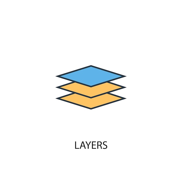 Concepto de capas 2 icono de línea de color Ilustración de elemento simple amarillo y azul diseño de símbolo de esquema de concepto de capas