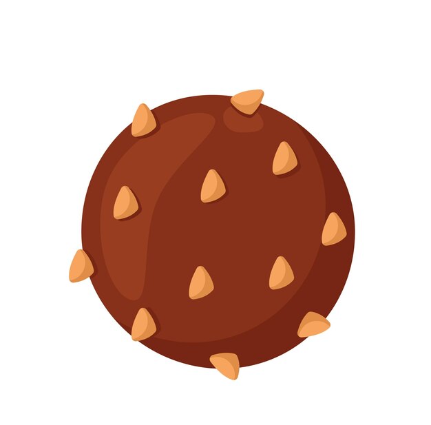 Concepto de caramelo de chocolate, postre de comida dulce y manjar, chocolate comiendo con nueces, dulzura y confitería, cartel o pancarta, caricatura, plano, vector, ilustración, aislado, blanco, plano de fondo