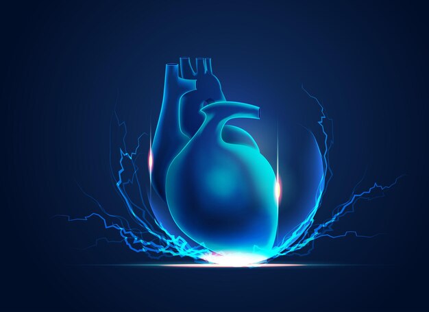 Concepto de cardiología o poder del corazón, gráfico de corazón con elemento relámpago