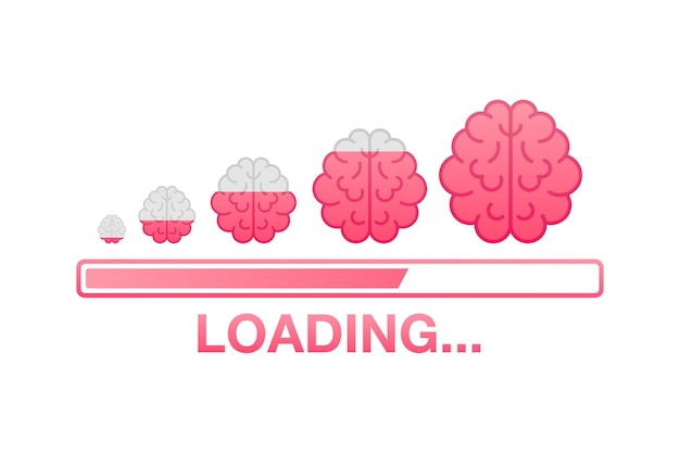 Concepto de carga de ideas con cerebro de ideas procesado en una barra de bombilla. Ilustración de stock vectorial.