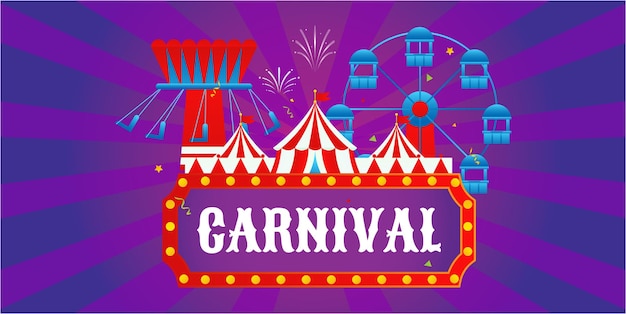 concepto de carnaval con varios juegos y fuegos artificiales.