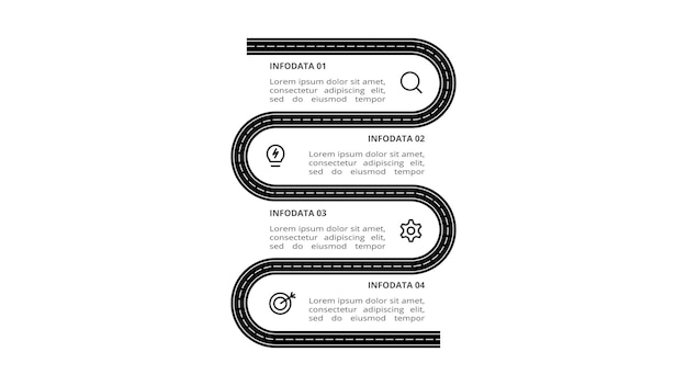 Concepto de carretera para infografía con opciones de 4 pasos partes o procesos visualización de datos comerciales