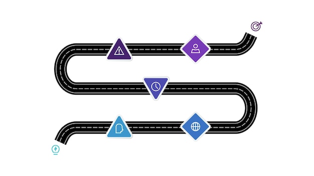 Concepto de carretera para infografía con opciones de 5 pasos partes o procesos Visualización de datos comerciales