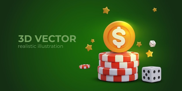 Concepto de casino en línea Comprar fichas rojas ganar juego Cartel con fondo verde