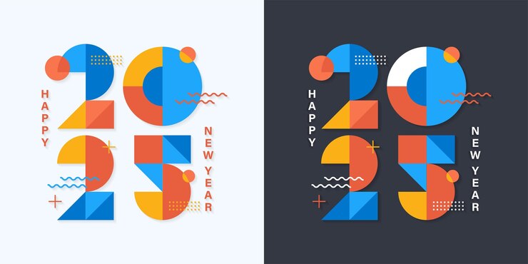 Concepto de celebración del año nuevo 2025 para cartones de felicitación, pancartas y plantillas de correos