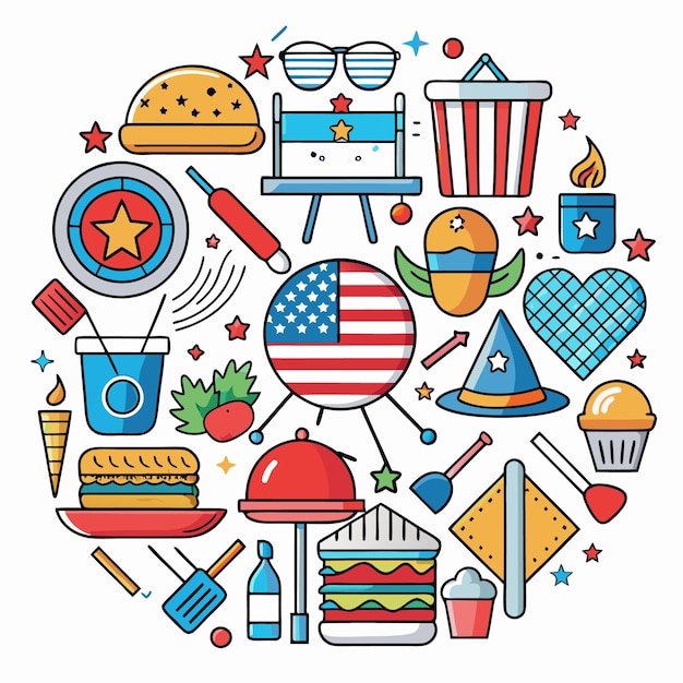 Concepto de celebración del Día de la Independencia de Estados Unidos con íconos