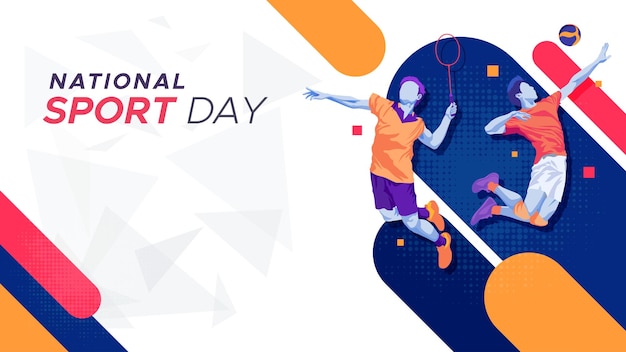 concepto de celebración del día nacional del deporte atleta deportivo voleibol y bádminton