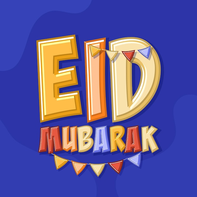 El concepto de celebración islámica de la fiesta colorida y elegante de Eid Mubarak Decora la fuente con banderas en fondo púrpura