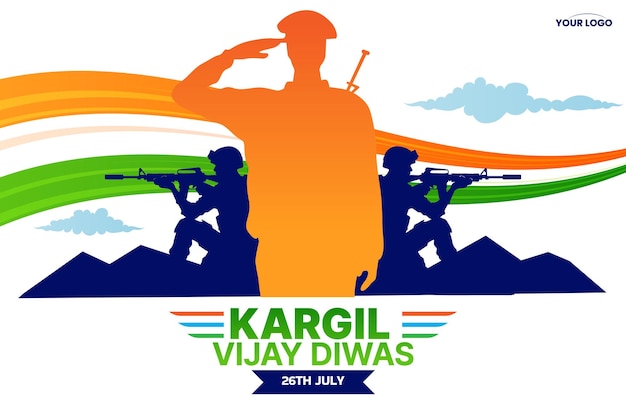 El concepto de la celebración de Kargil Vijay Diwas, el cartel de la pancarta, el post de felicitación y la ilustración vectorial