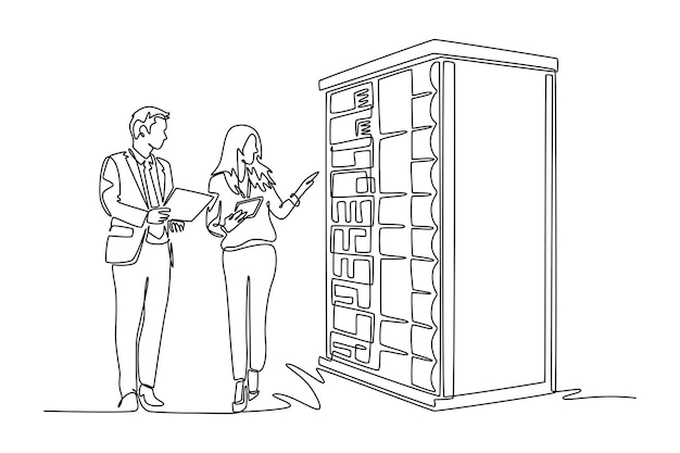 Concepto de centro de datos Diseño de dibujo de línea única Ilustración gráfica vectorial