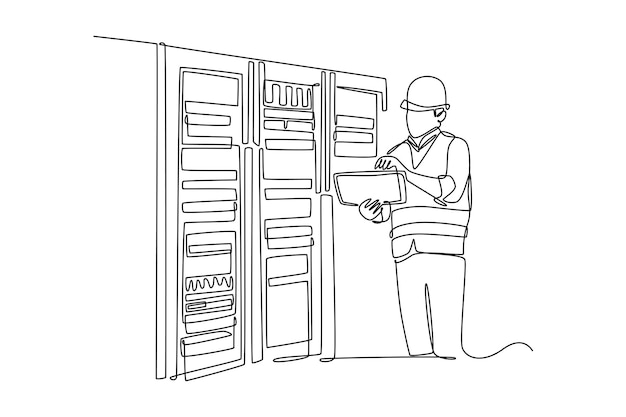Concepto de centro de datos Diseño de dibujo de línea única Ilustración gráfica vectorial