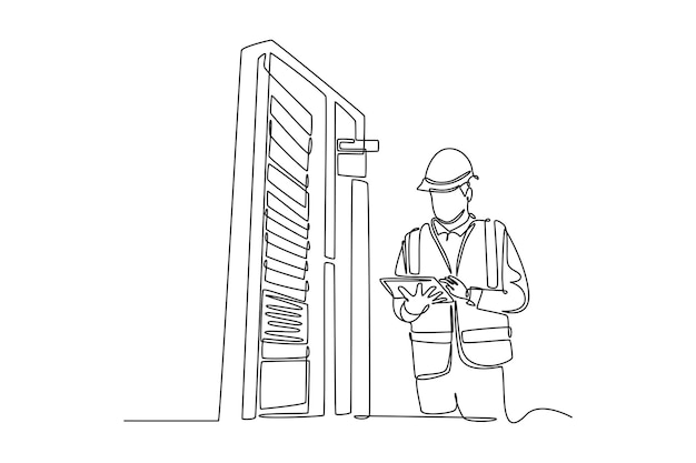 Concepto de centro de datos Diseño de dibujo de línea única Ilustración gráfica vectorial