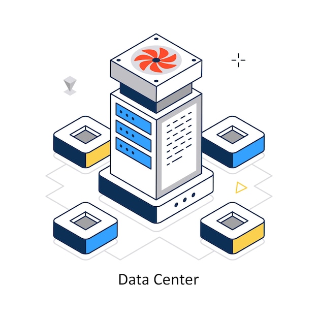 El concepto de centro de datos, el vector, el estilo isométrico, la ilustración de las existencias, el archivo EPS.