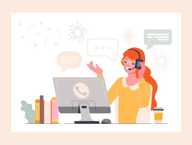 Concepto de centro de llamadas empleado con auriculares hablando por teléfono soporte técnico empresas modernas