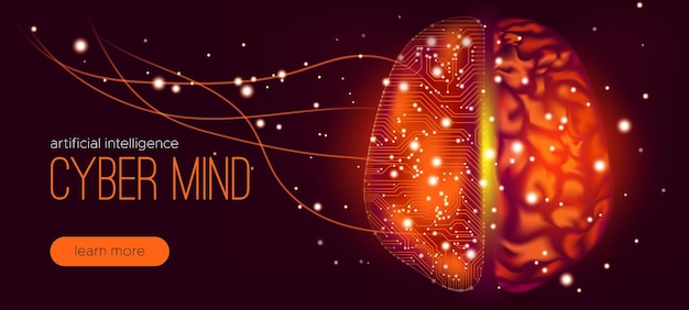 Concepto de cerebro cibernético con conexión de información