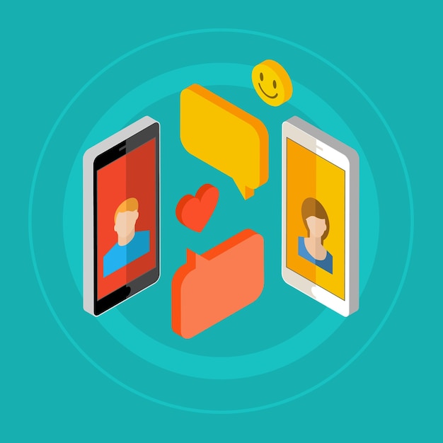Concepto de chat móvil o conversación de personas a través de teléfonos móviles.