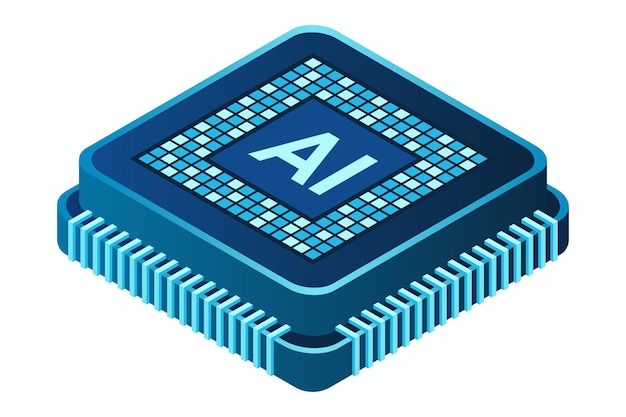 Concepto de chip de inteligencia artificial isométrica Concepto de inteligencia artificial Procesador de microchips futurista Ilustración vectorial