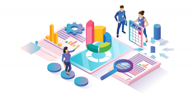 Concepto de ciberespacio isométrico de investigación de datos.