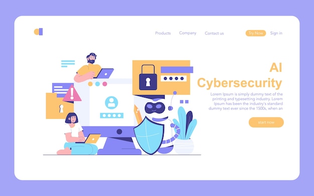 Un concepto de ciberseguridad interfaz digital con humanos y robots que aseguran la protección de datos en línea