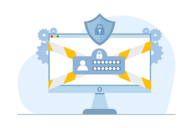 Concepto de ciberseguridad con pantalla de computadora con interfaz de candado que muestra la protección de los datos del usuario